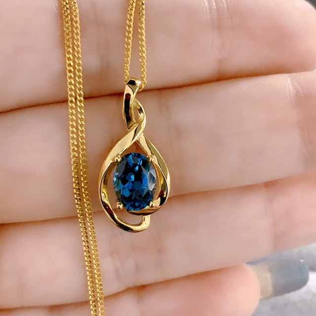 Natural Aquamarine, Blue Topaz Pendant 1 5/8