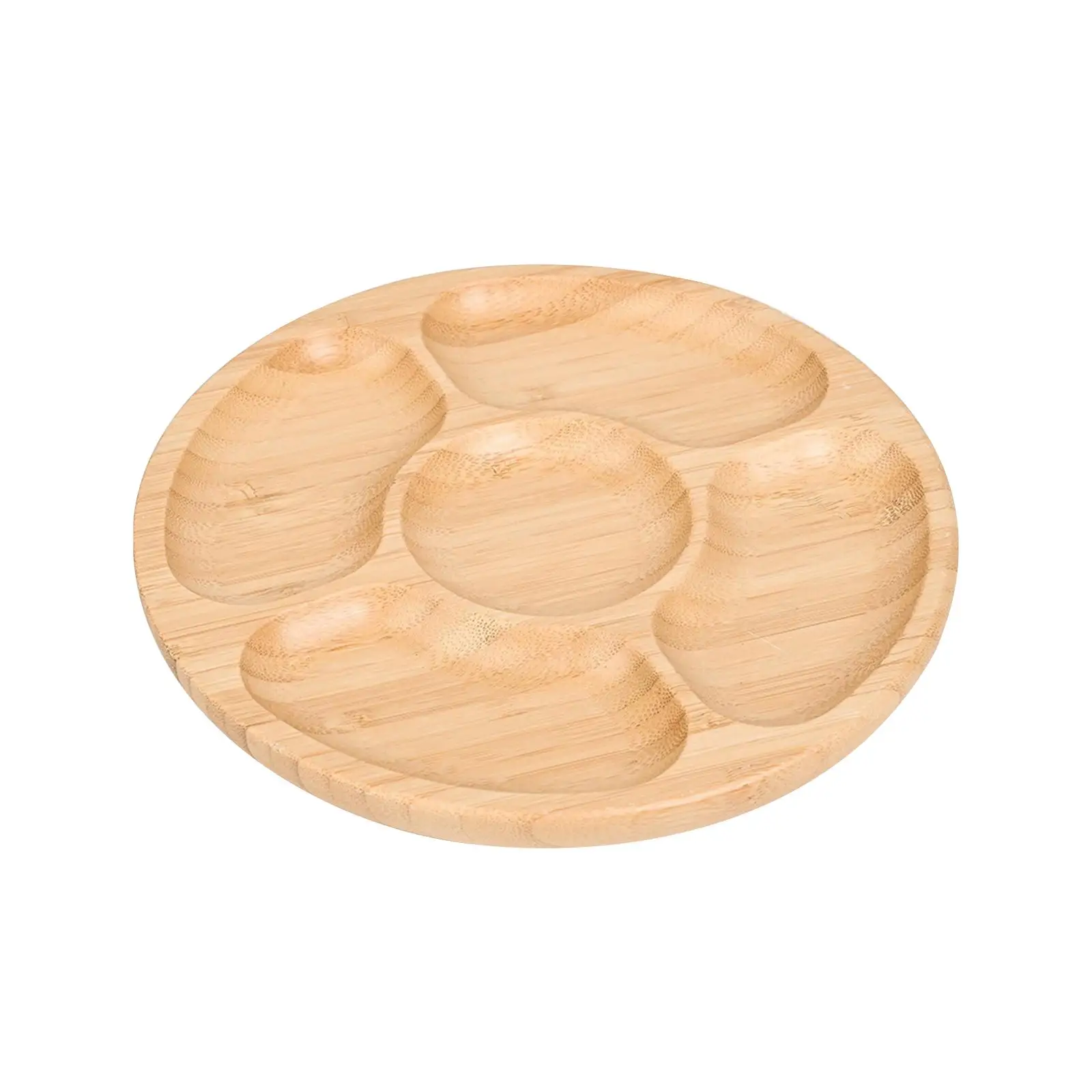 Wooden Tray Divided Cookware Round Shaped with 5 Compartments Wooden Food Tray Round Tray for Party Pastry Candies Wedding