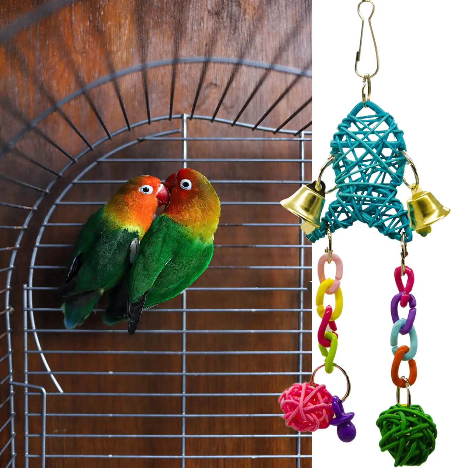 Parrot Cage Hanging Toys Birds Chewing Bite Training Activity Bells Nest Swing