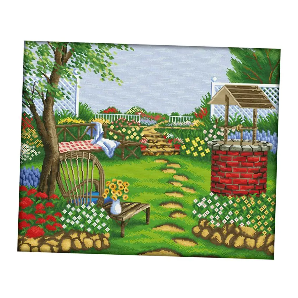 Stamped Cross Stitch Kits 11 Counted Backyard Garden Cloth  Work For Adult