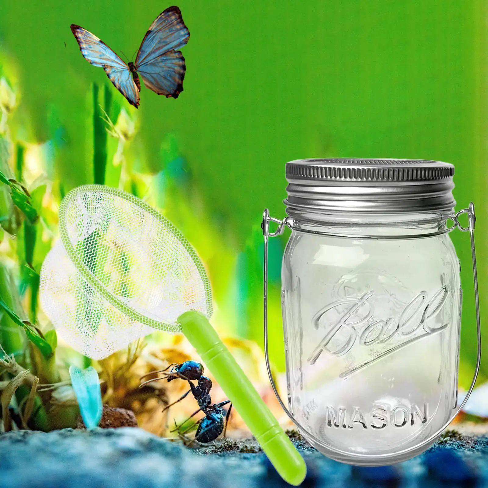 Kids outdoor Kit Jar with Lid and Handle Nature Exploration Butterfly Catcher Kit for Children Kids 7~14 Holiday Gifts