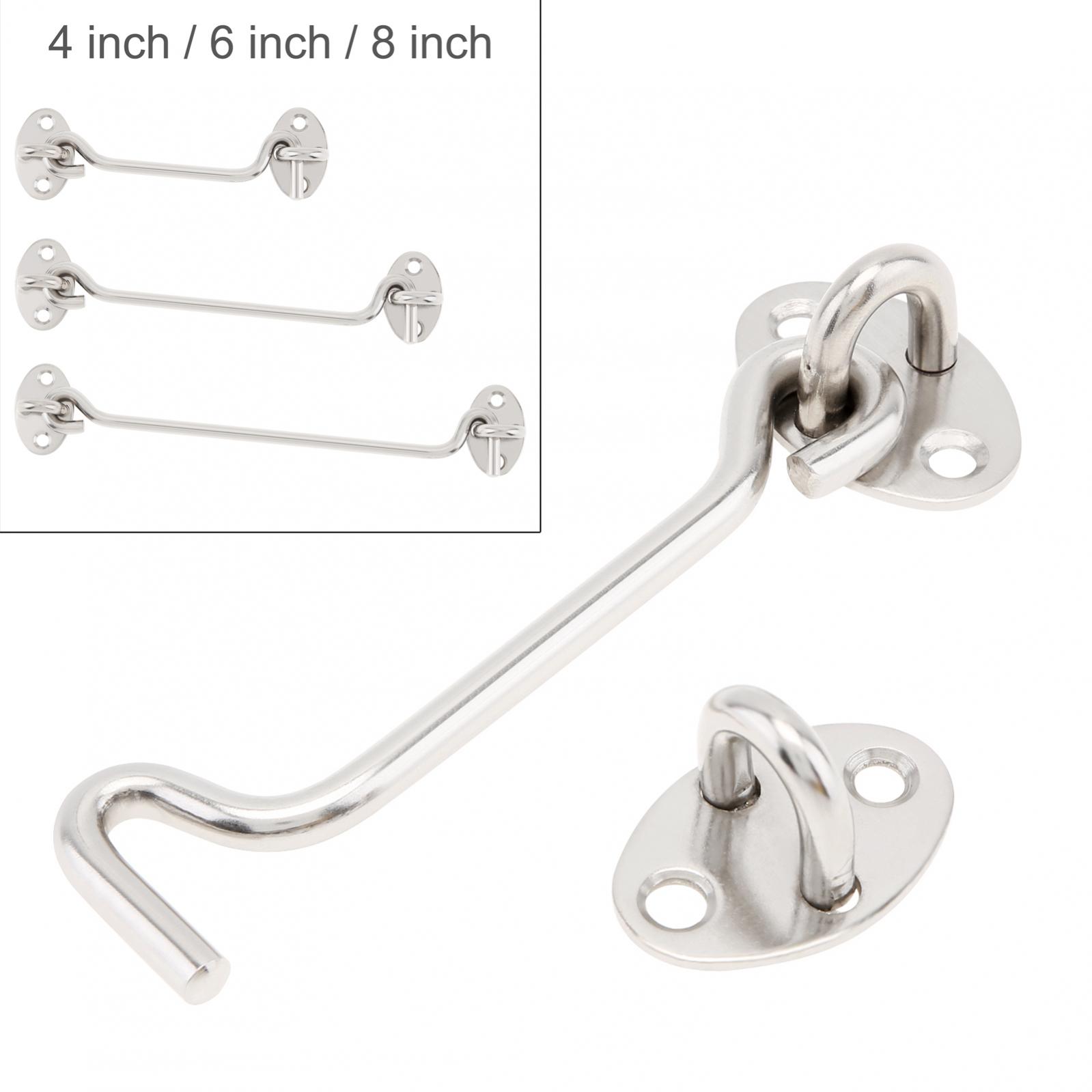 Description Picture 2 of item1 Piece 4 / 6 / 8 Inch Hook and Eye Lock Windproof Hook Thickened Stainless Steel Silver Door Latch for Window / Sliding Door