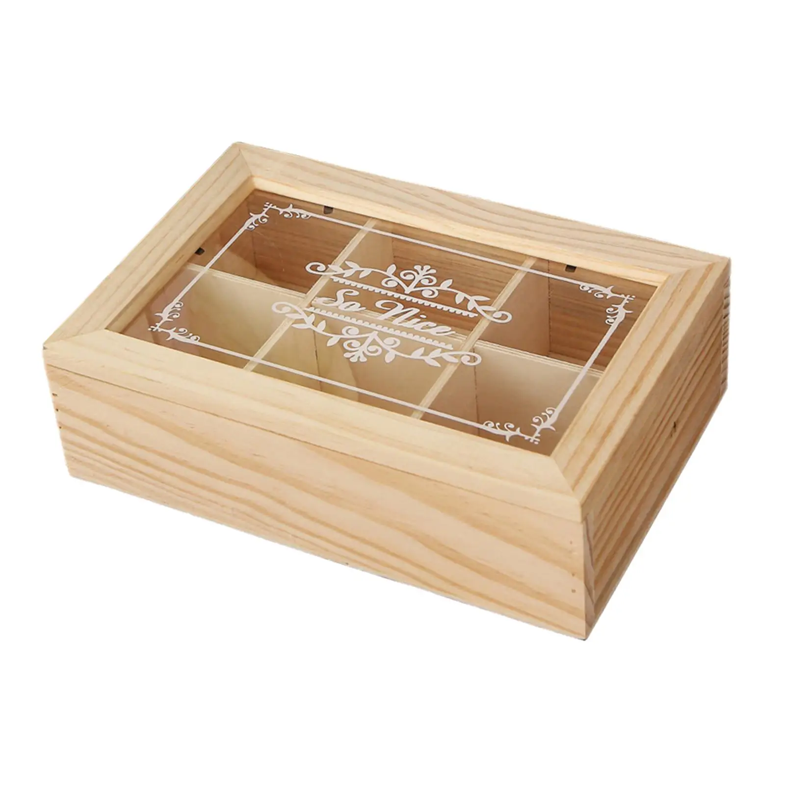 Wooden Tea Box 6 Grids Multifunctional Tea Storage Box with Lid Tea Bag Holder for Home Cabinet Kitchen Decor Organization