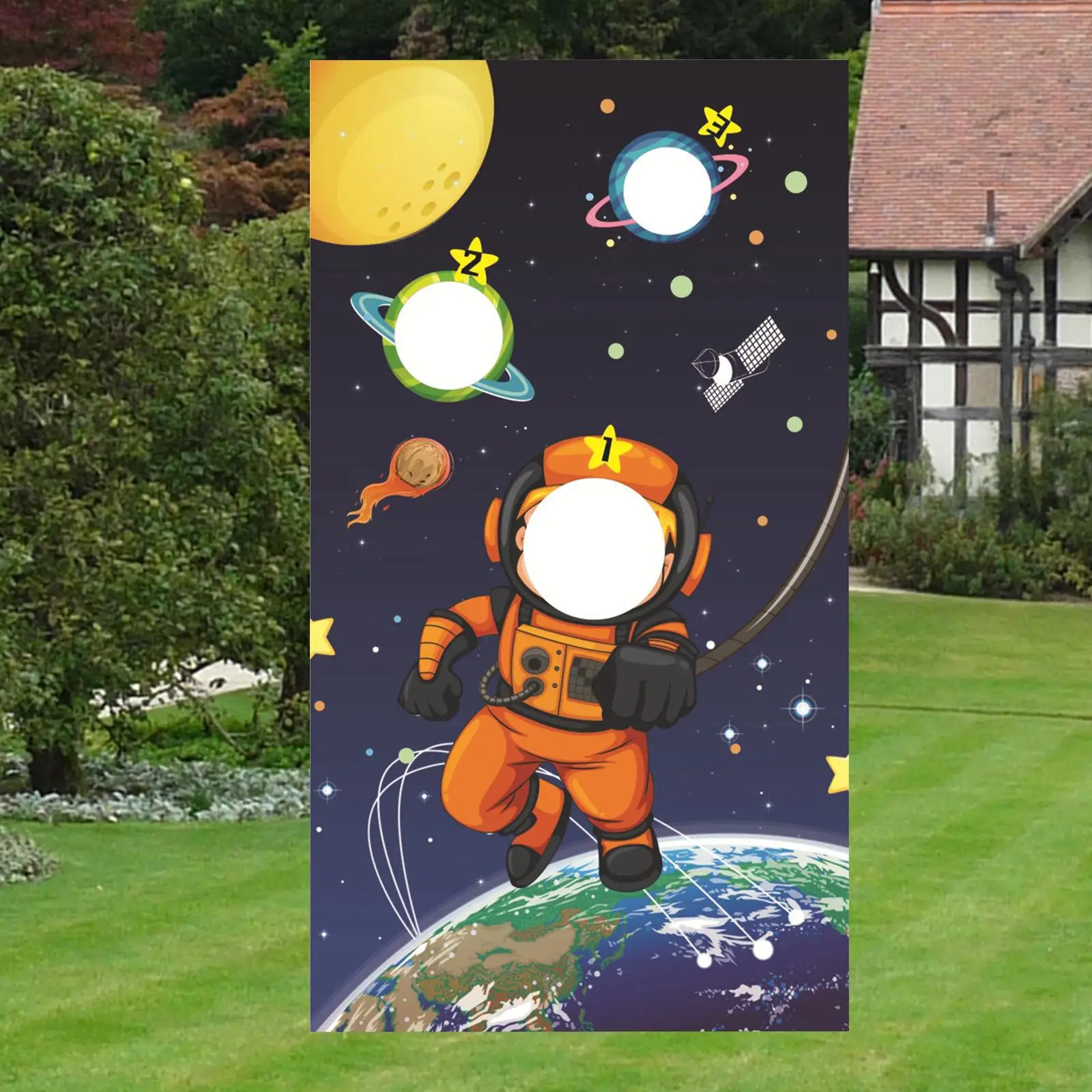 Spaceman Themed Throwing Game Banner for party Easter Kids Adults