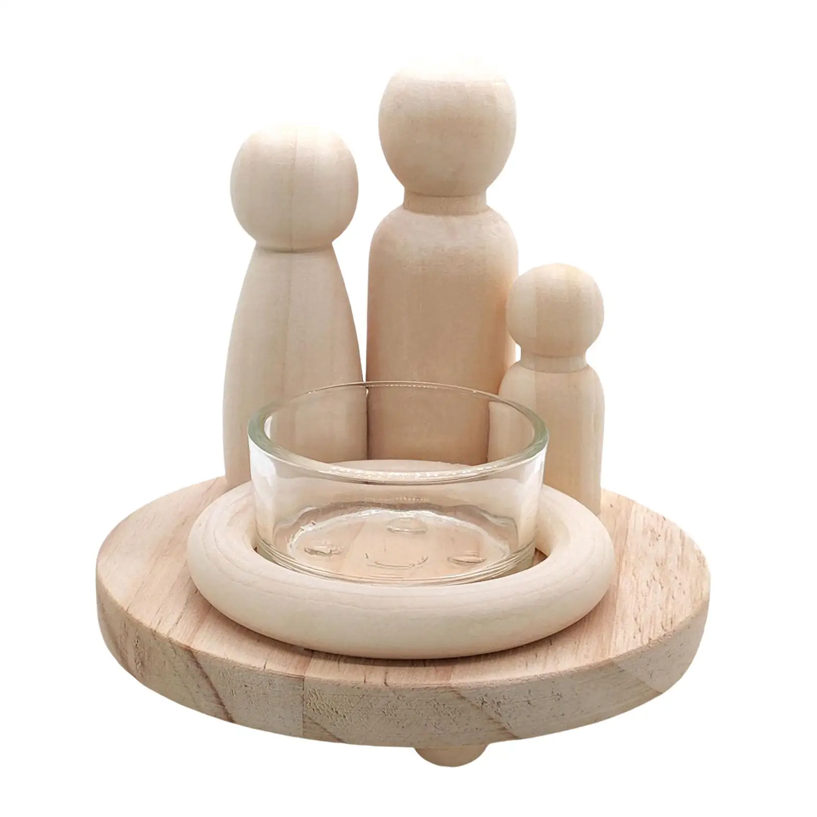Wooden Candle Holder Handmade Family Campfire Theme Candle Stand for Tabletop Fireplace Living Room Holiday Home