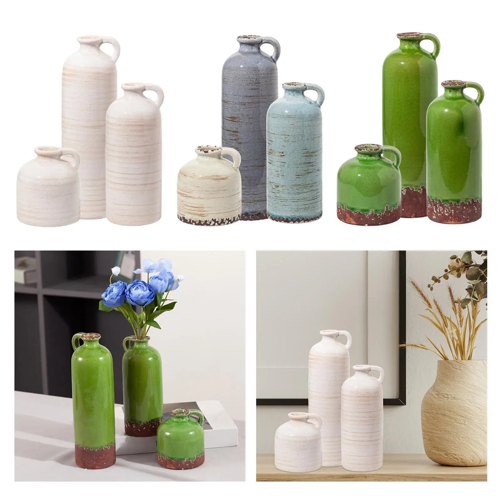 3 Pieces Ceramic Vase for Flowers Equipment Plant Holder for Housewarming Dried Flower Arrangement Birthday Dining Room Interior
