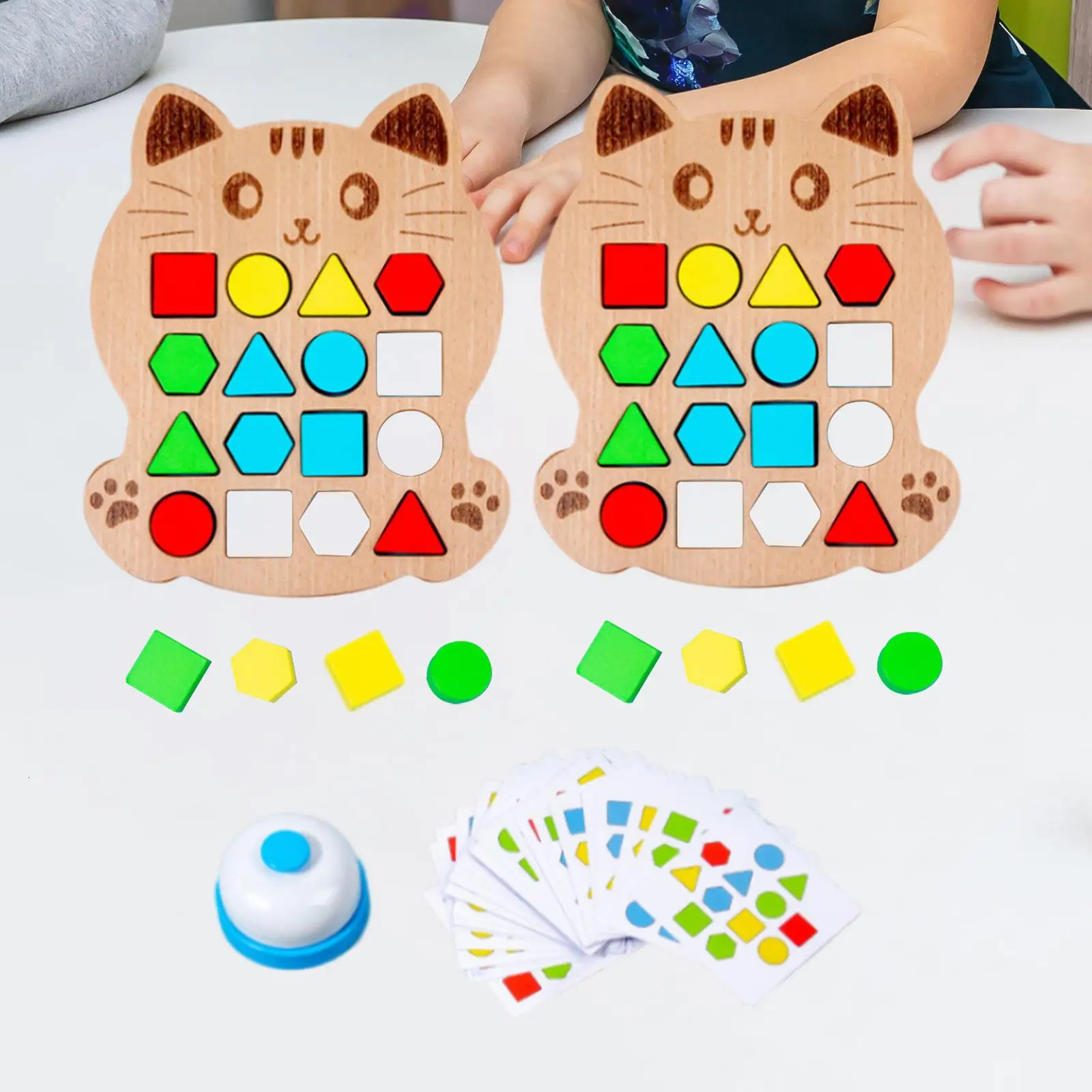 Wooden Shape Quick Matching Board, Interactive Battle Game with 15 Cards