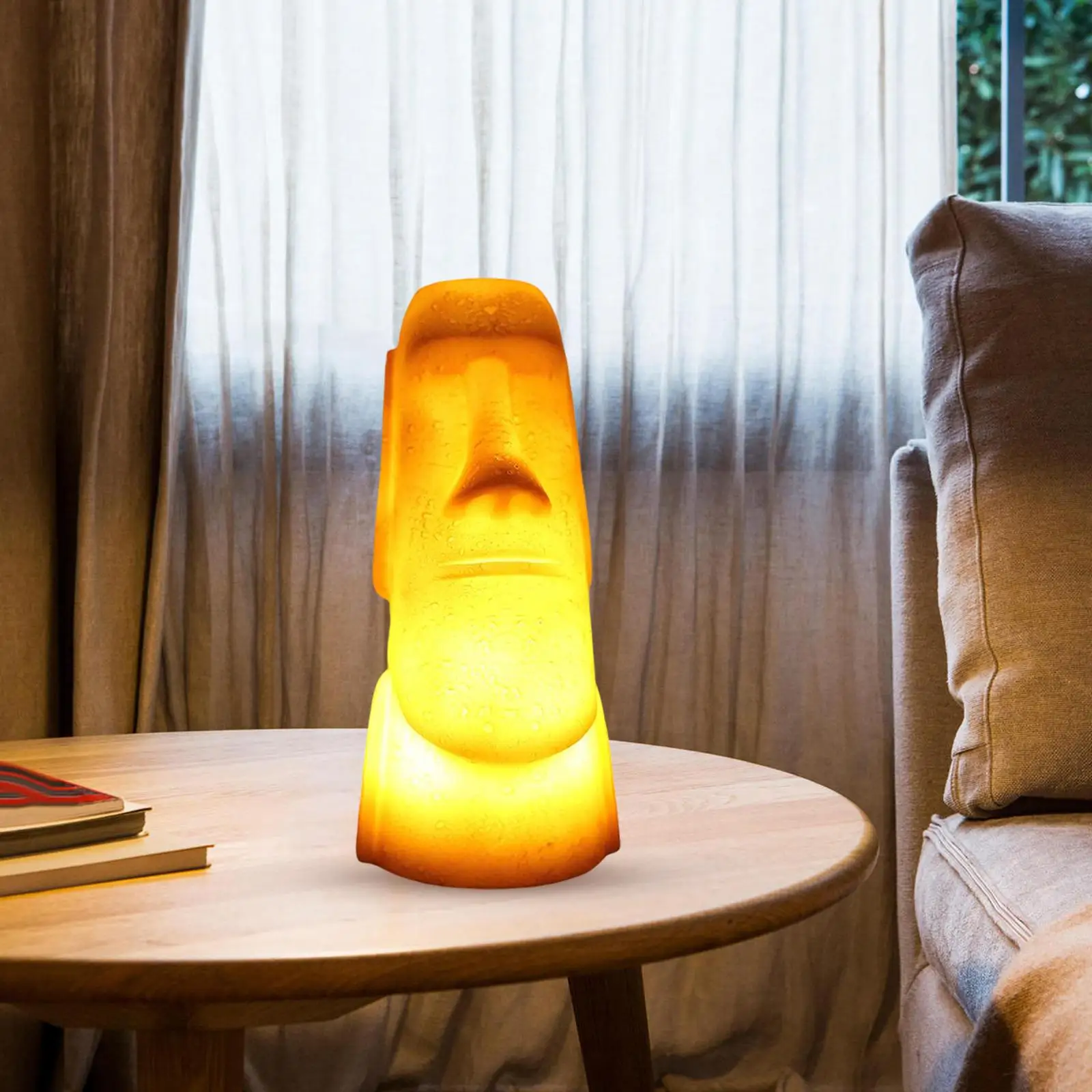 20cm 3D Night Light Easter Island Moai Stone Figure Battery Operated Desk LED Lamp Living Room Bedside Decoration