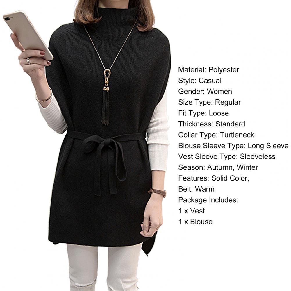 Description Picture 2 of itemWomen Sweater Vest Women's Turtleneck Sweater Vest Pullover Winter Knitted Dress Loose-Fitting Waistcoat Loose Dress Female Tops
