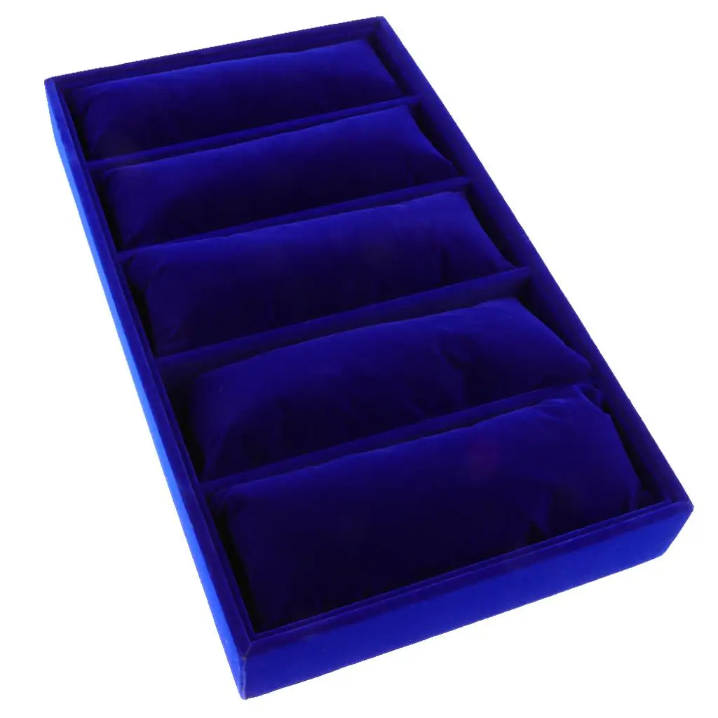 Velvet Jewelry Tray with 5 Grids Pillows Bracelet Watch Display Holder Organizer with Removeable Inserts