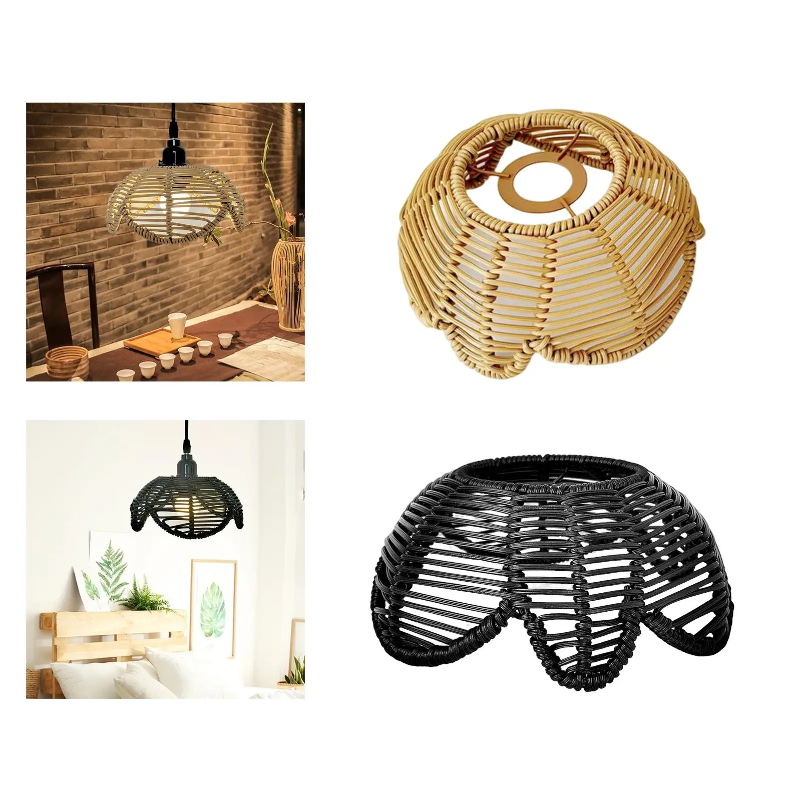 Handwoven Rattan Lampshade Decor Light Fixture Shade Creative Ceiling Pendant Light Cover for Cafe Kitchen Restaurant Hotel