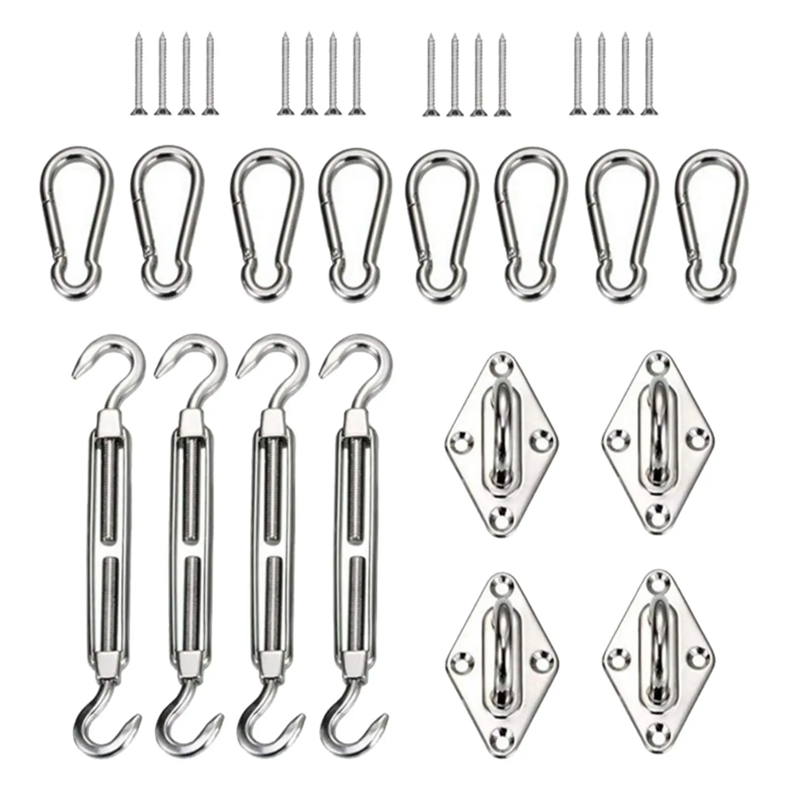 Shade Sail Hardware Kit Pad Eyes Screws Snap Hooks Carabiner Installation for Outdoor Garden Patio Rectangle Shade Sail Canopy