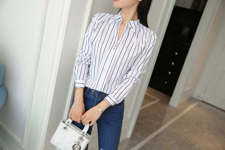 Title 26, Stripe White Women Shirt Korean Fashion Women