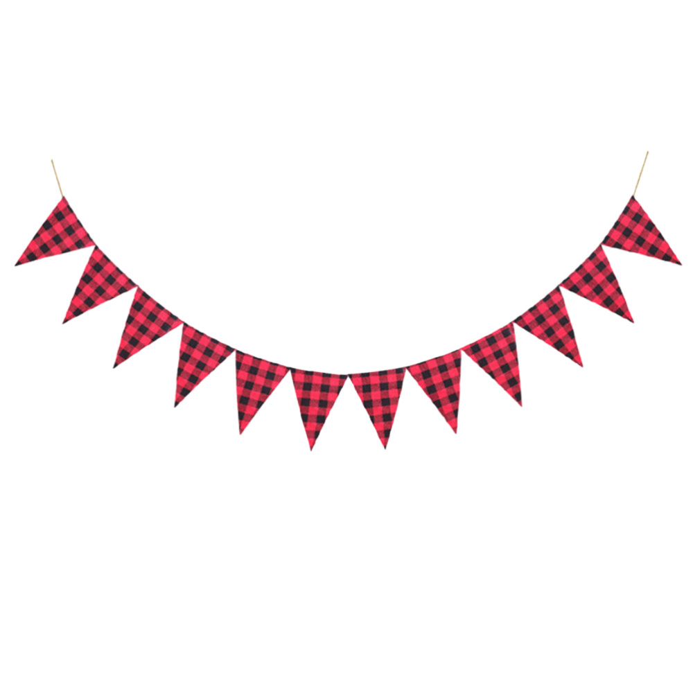 Rot-weißer Stoff, kariert, kariert, Dreieck, Flagge, Wimpel, Girlande, Hochzeit, Geburtstag, Karneval, Picknick, Party im Freien, Wimpelkette, Dekoration – Detail 4
