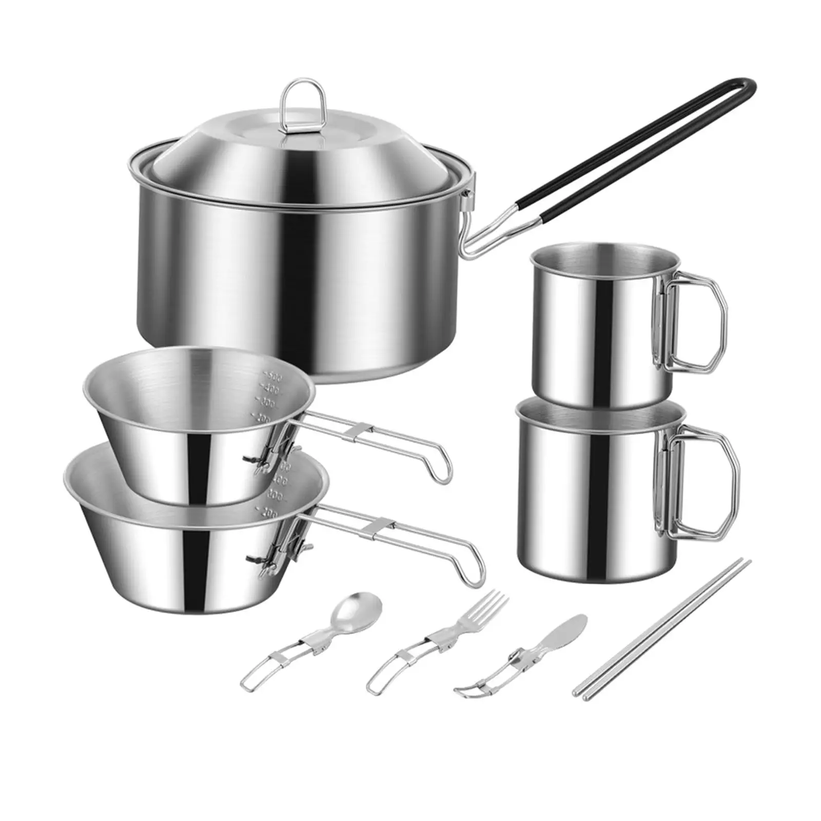 Stainless Steel Cooking Pot Set Camping Foldable Tableware for BBQ Accessories Barbecue