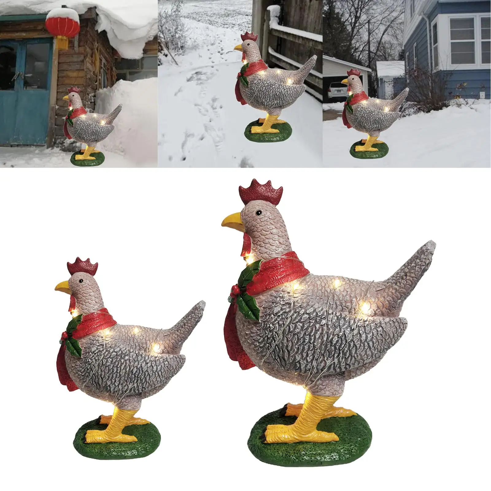 Resin Light-up Chicken with Scarf Christmas Ornaments Yard Art for Patio