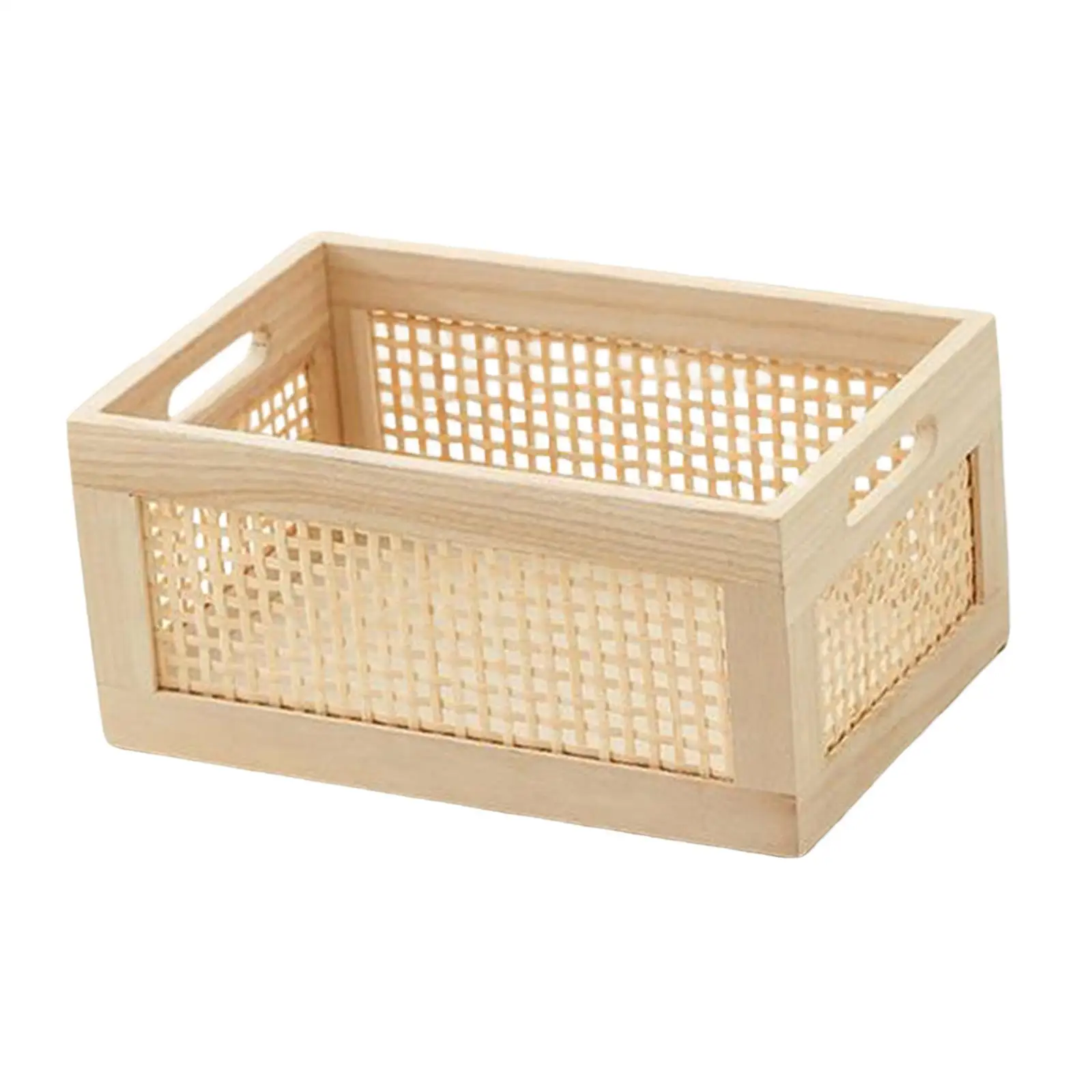 Wood Frame Storage Basket Organizer Sundries Rectangular Storage Basket for Closets Desktop Bathroom Laundry Room Countertops