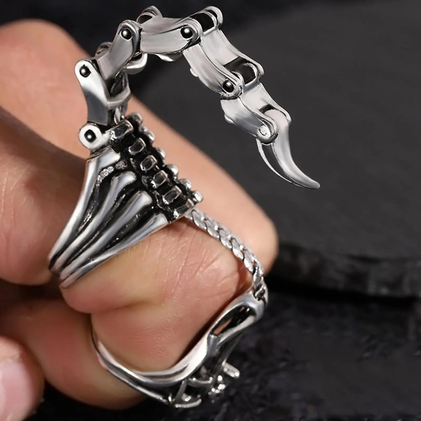 Silver Scorpion Ring Movable Trendy Cosplay Costume Accessries Movable  Retro Funny  Joint Finger Ring Hip Rings