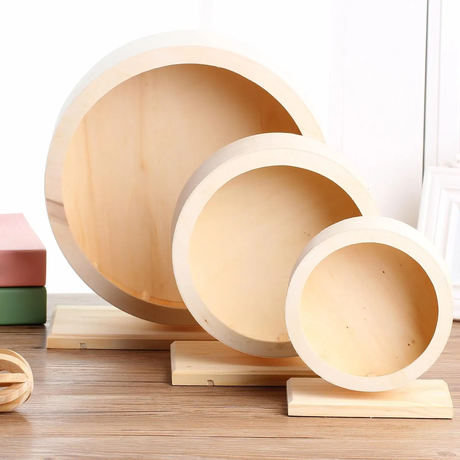 Hamster Wooden Wheel, Small Animal Toys Wooden Mute Mat Hamster Running Wheel  Bear Chinchilla Guinea Pig Hamster Toy