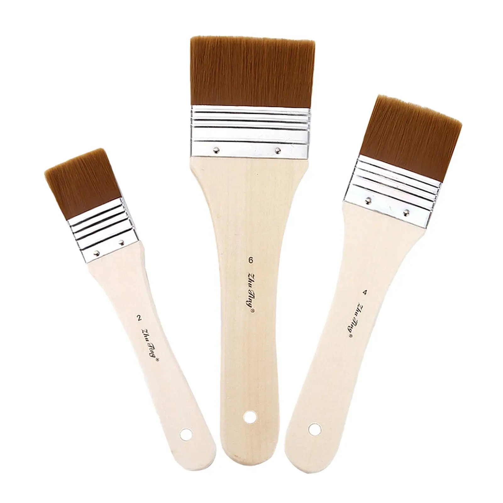 3x Paint Brushes, Wood Handle, Paint Brushes Set, for Oil Painting, Brush, Washable and Reusable