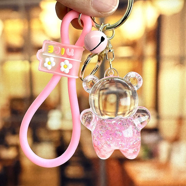 Creative Acrylic Quicksand Into Oil Cherry Blossom Key Chain Cute Couple  Bag Pendant Keyfob Floating Liquid Sakura Keychain Gift