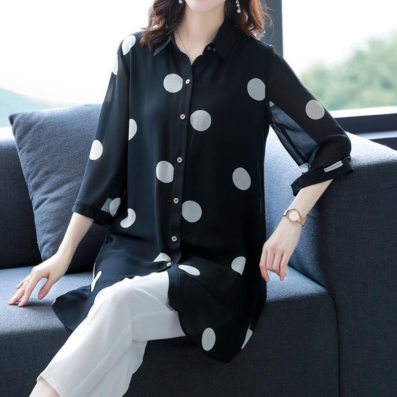 Chiffon Shirt Female Polka Dot | Polka Dot Summer Chiffon Shirt