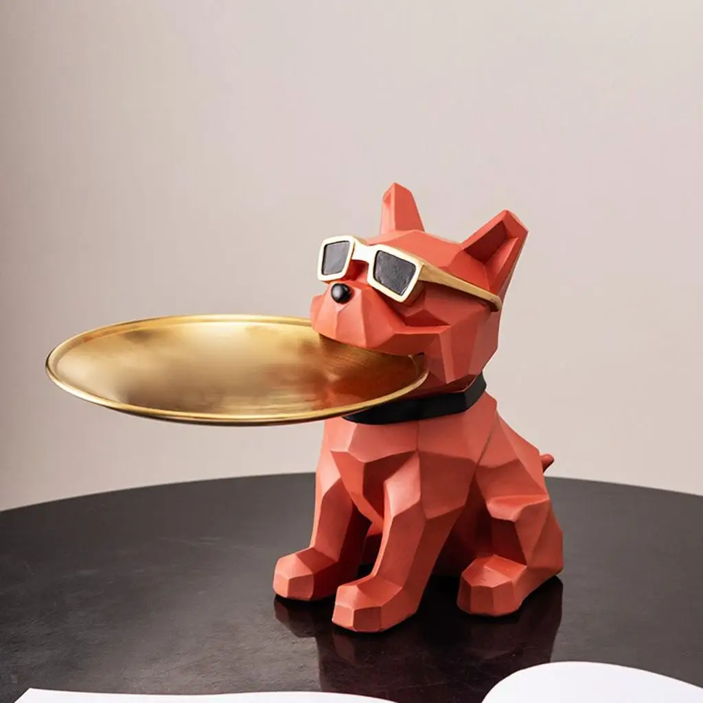 Resin Bulldog Figurine Storage Tray Cool Candy Earrings Key Holder Decor