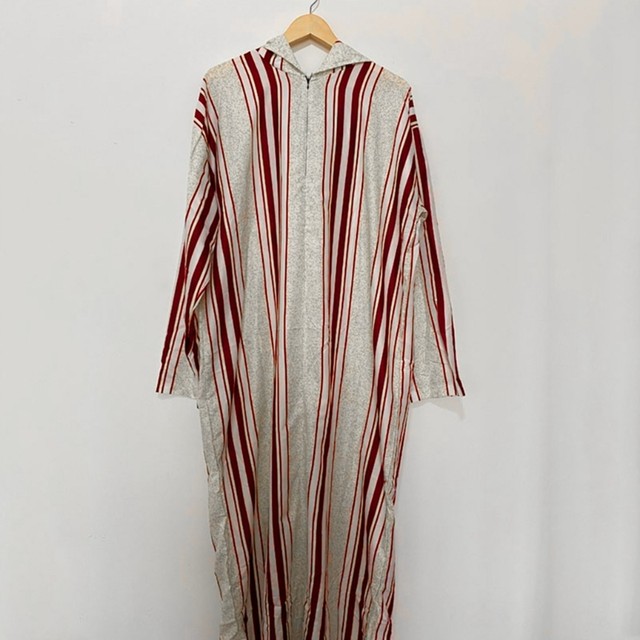 Stripe Long Sleeve Casual Abaya Muslim Dress Moroccan Ramadan Gown