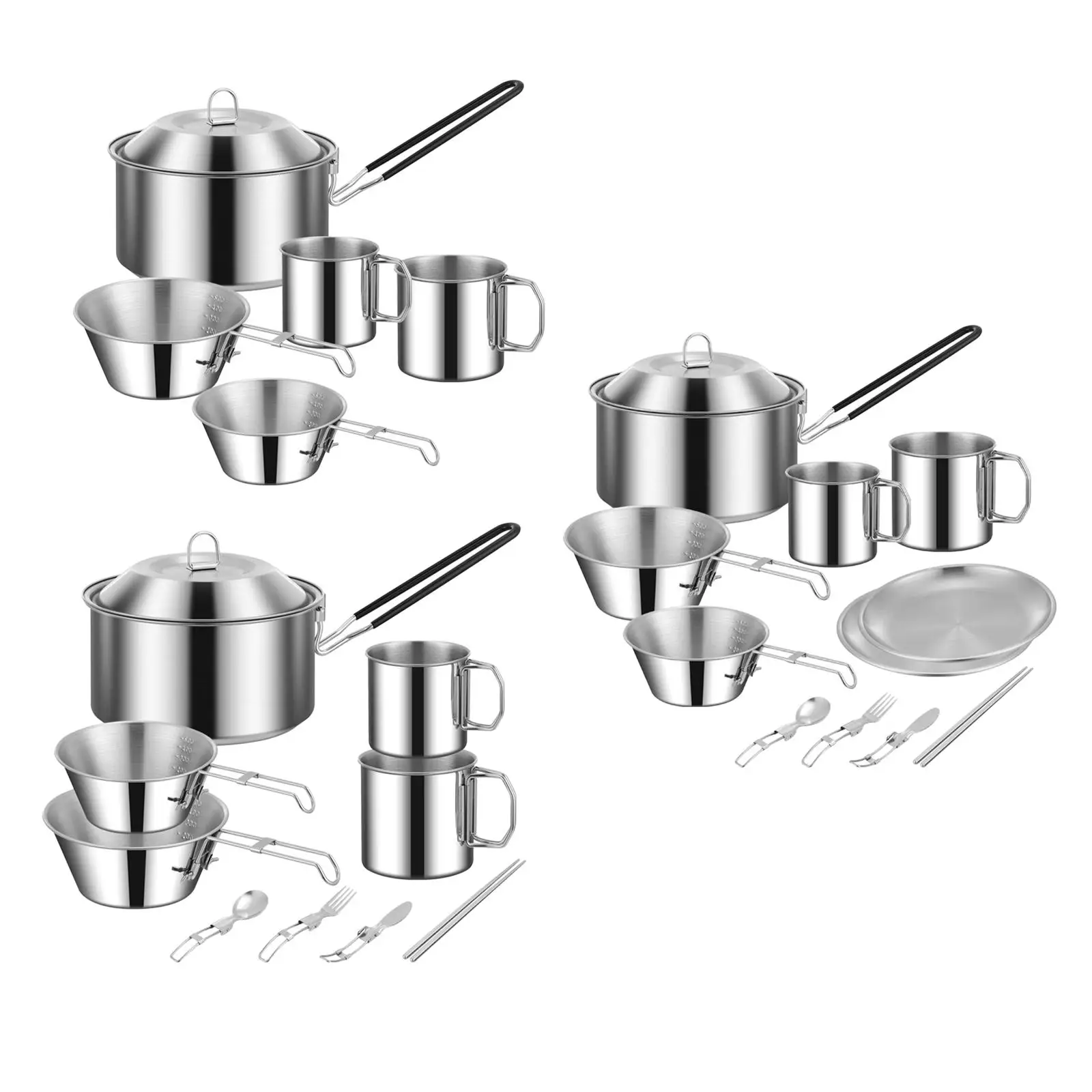 Cooking Pot Set Camping with Lid Stackable Household Accessories for Hiking