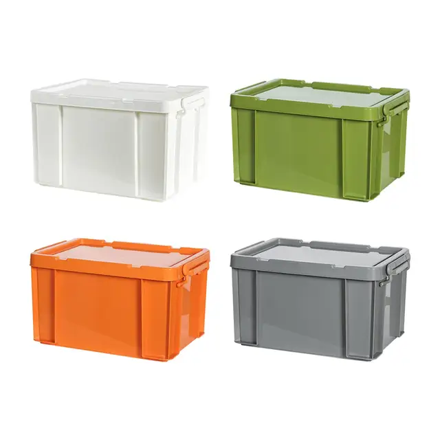 PP Storage Box, Industrial Tote Bin with Lids and Latching Buckles,  Stackable Camping Storage Container for Shoes, Storage Room, Toys, Garage  Green