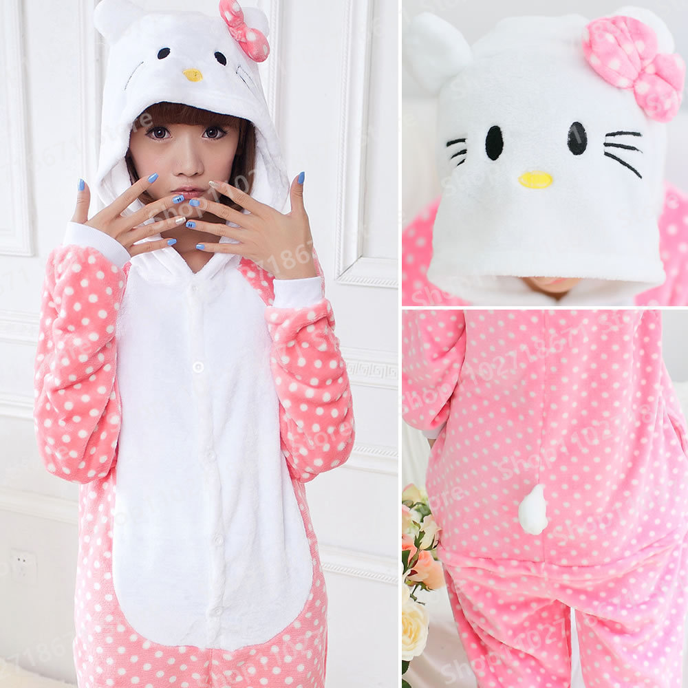 Kawaii Hello Kitty Sanrio аниме мультфильм Onesie пижамы для взрослых  женщин мужчин пижамы Домашняя одежда Хэллоуин Косплей Искусственный костюм  | AliExpress