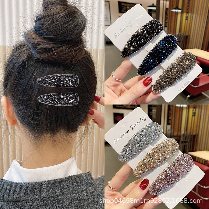 Koreanische Mode Strass Pin Tropf Platz Einfache Glitter Haar Clips Pony Haar Organizer Clips Frauen Haar Zubehör – Detail 1