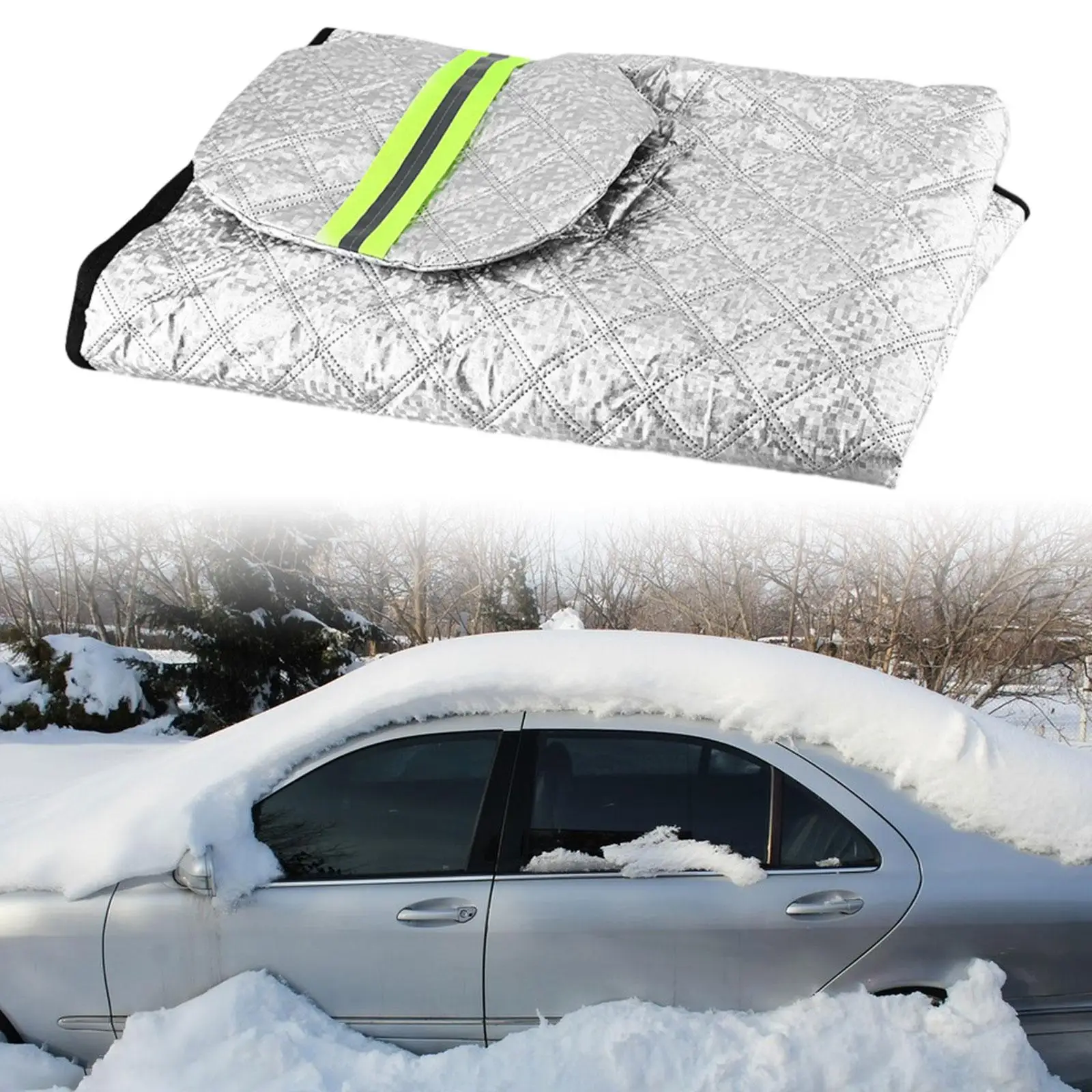 Car Windshield Cover Mirror Protector Compact Thickened Waterproof Windproof Windshield Frost Cover for Rvs SUV Van Trucks