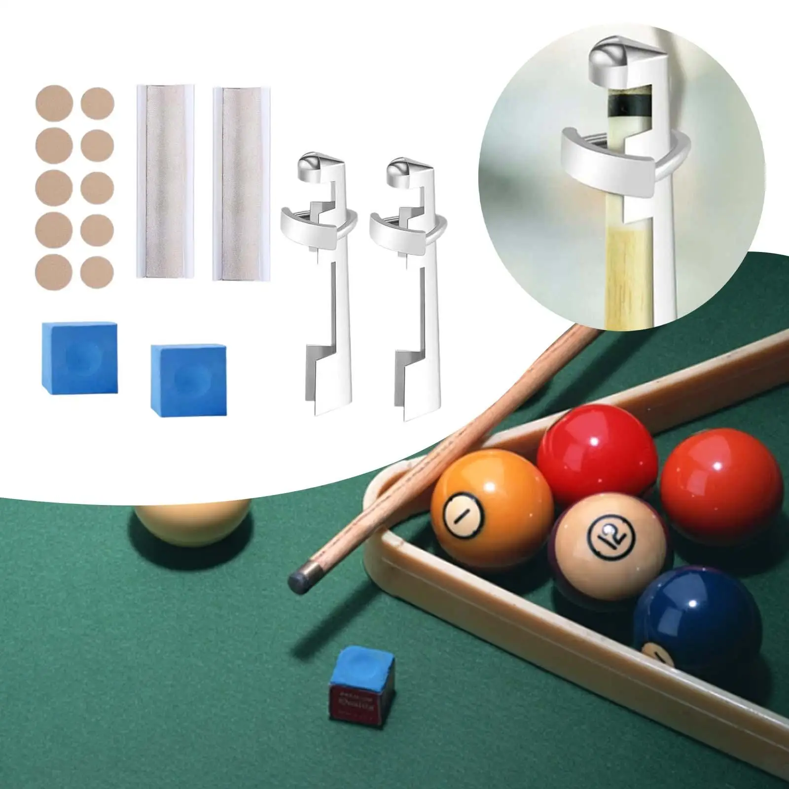 16x Pool Cue Tip Repair Kit Billiards Pool Tip Shaper Billiard Cue Tips Replacement Kit Chalk Cubes Portable Cue Repair Set