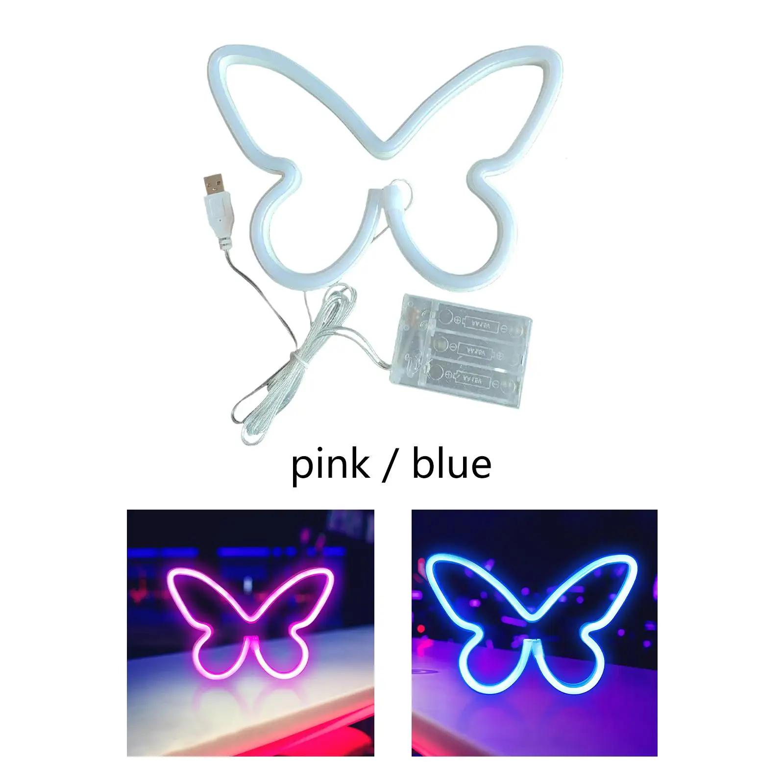Butterfly Neon Lamp Sign USB Battery Powered Wall Hanging Wall Lamp LED Neon Lamp for Party Kids Room Decoration Photo Prop