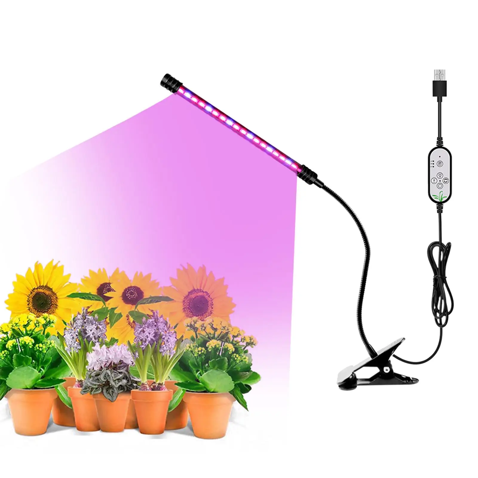 LED Grow Light with 360 Degrees Flexible Clip DC 5V USB Power Supply Desktop LED Plant Growth Light for Plants Flowers 