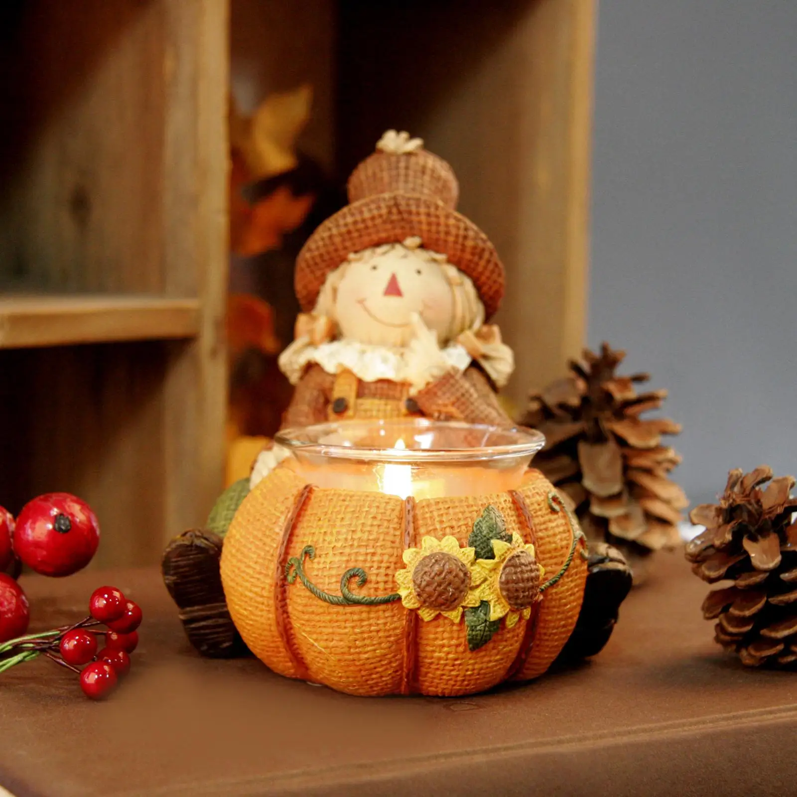Small resin gourd votive tealight holder, figurine, Thanksgiving