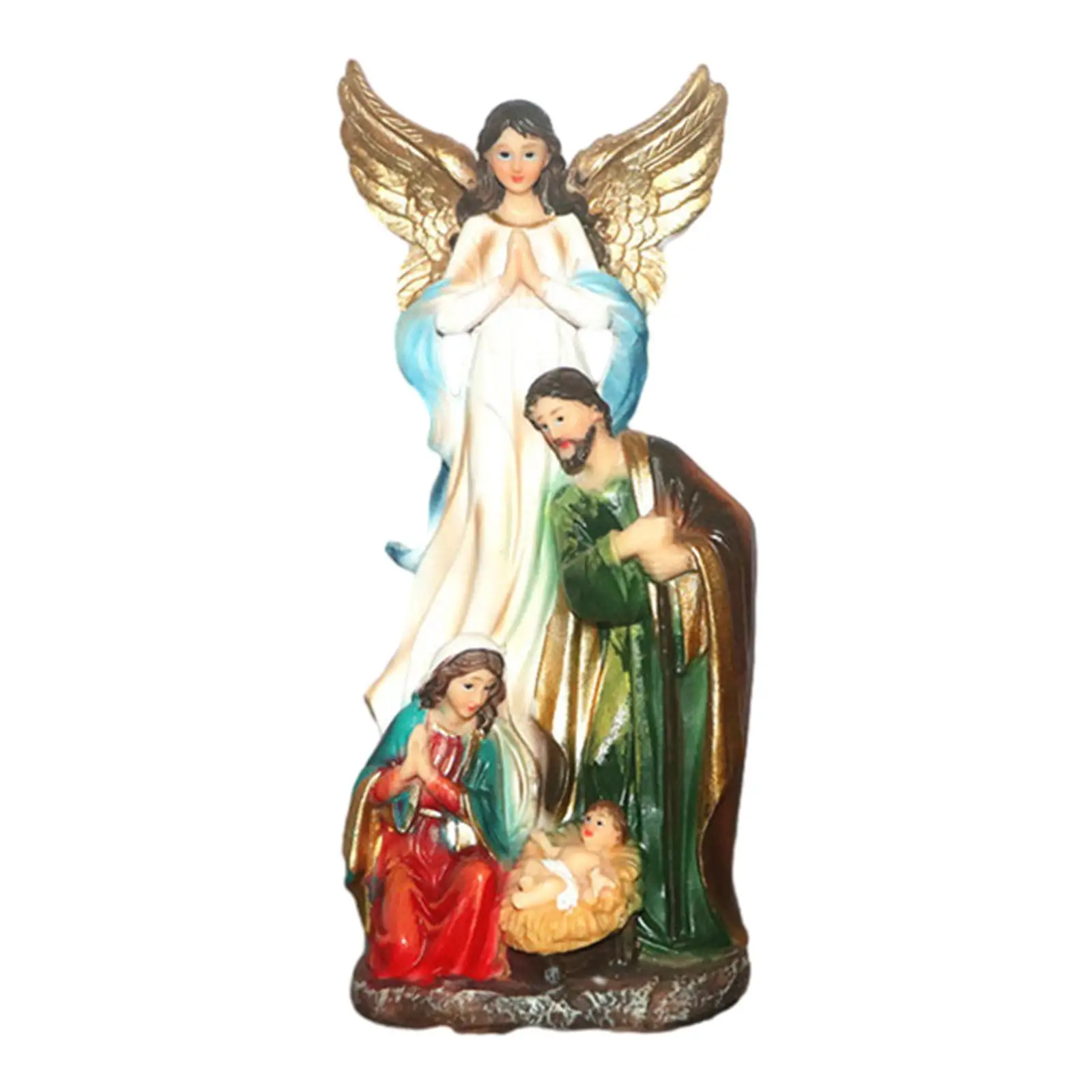 Jesus Manger Scene Figurine Handpainted Religious Resin Spiritual Jesus Statue for Bedroom Shelf Home Living Room Desk