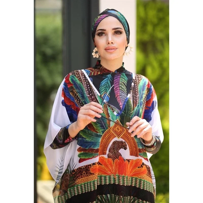 Muslim Swimwears Women Polyester Quick Dry Modest Hijab Swimsuit 4 Pcs Long Sleeves Print lslamic Burkini bañador 2022 New Gift