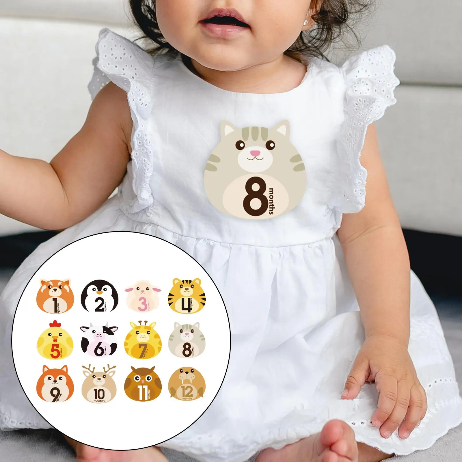 12 Pieces Baby Monthly Stickers, Animals Baby Milestone Stickers for Baby Girl Newborn