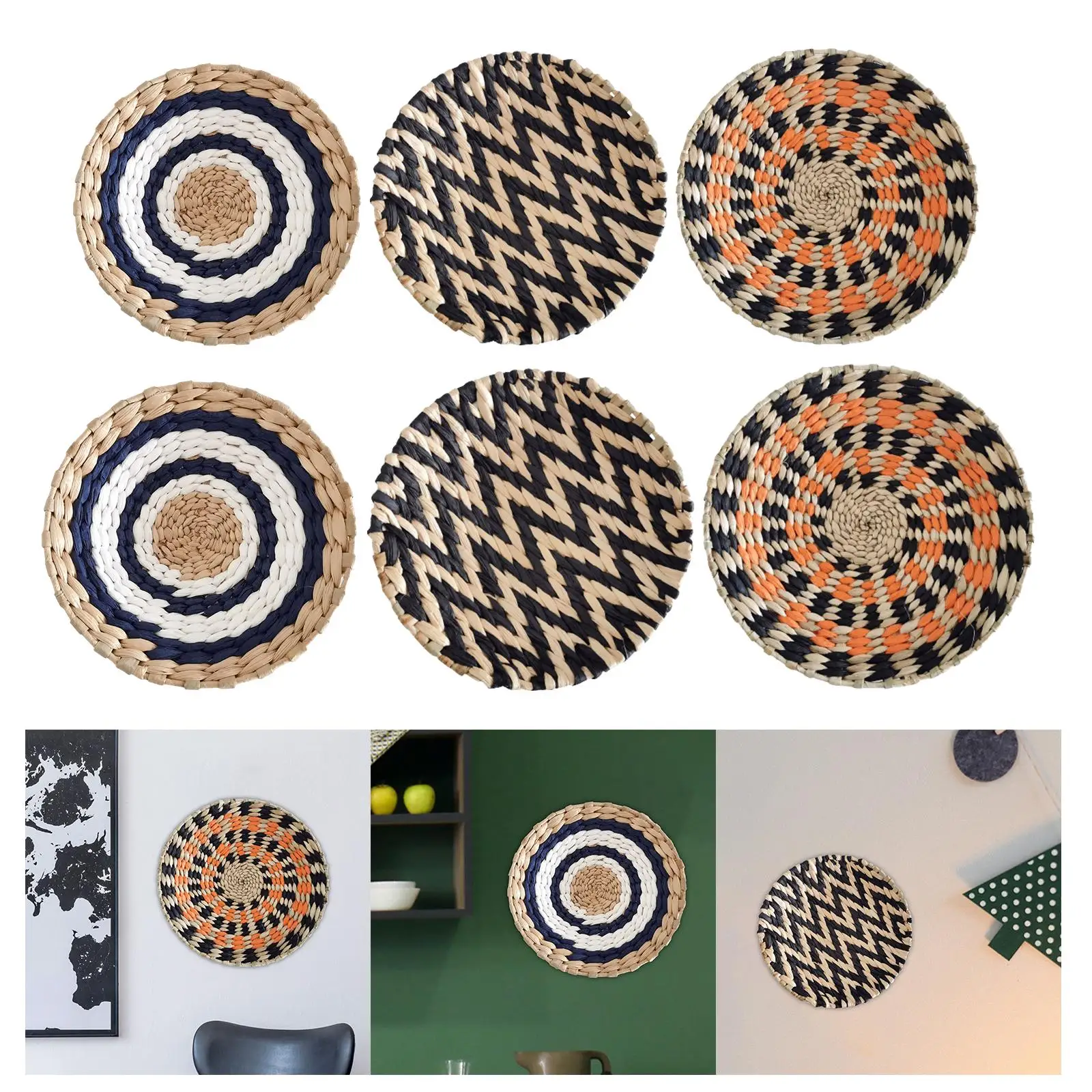 Woven Basket Wall Decor Unique Wall Art Woven Tray Boho Wall Basket Flat Rustic Circular Weave Basket for Living Room Decorative