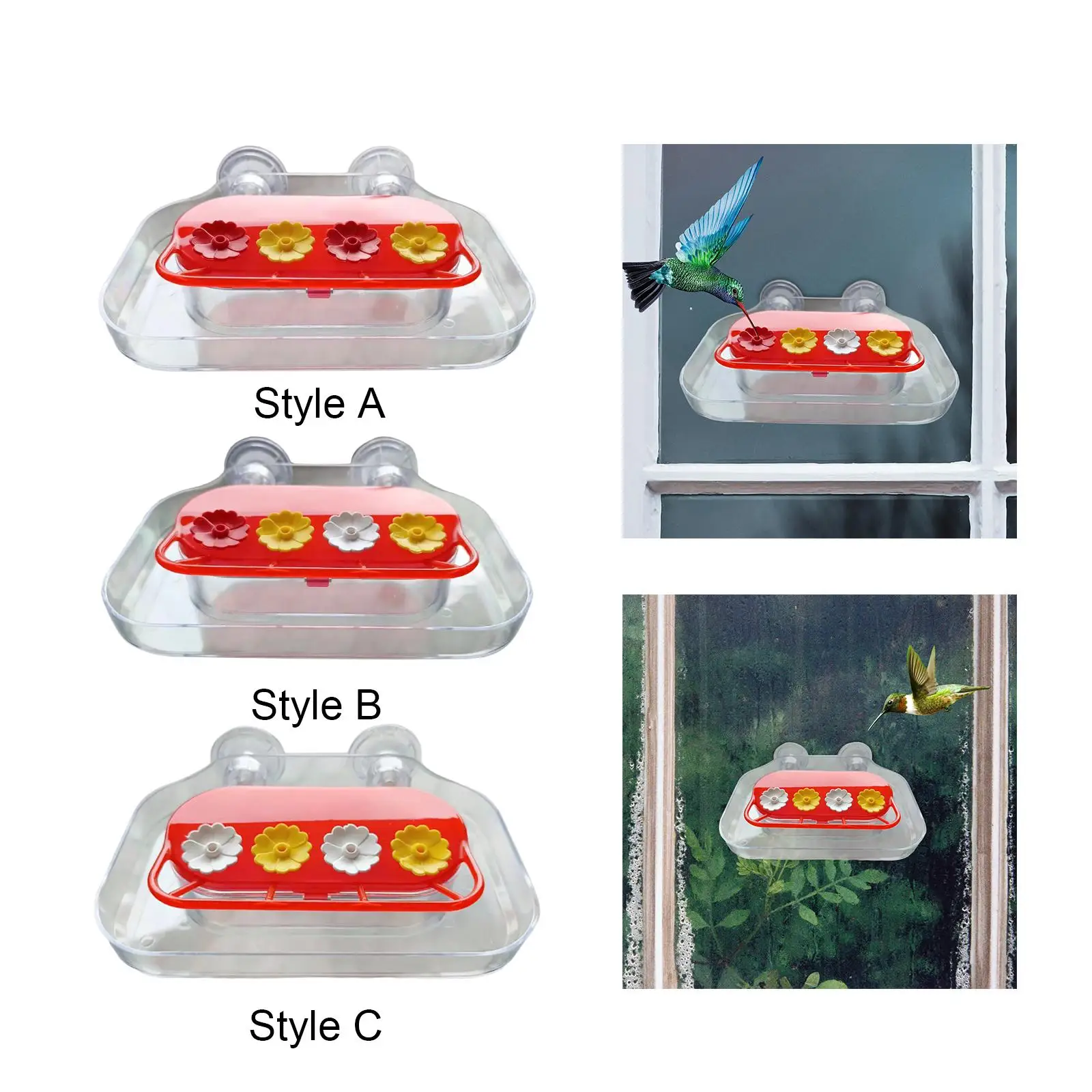Window Hummingbird Feeder Strong Suction Cups Bird Water Drinker Bottle with 4 Feeding Ports Bird Water Station for Outside