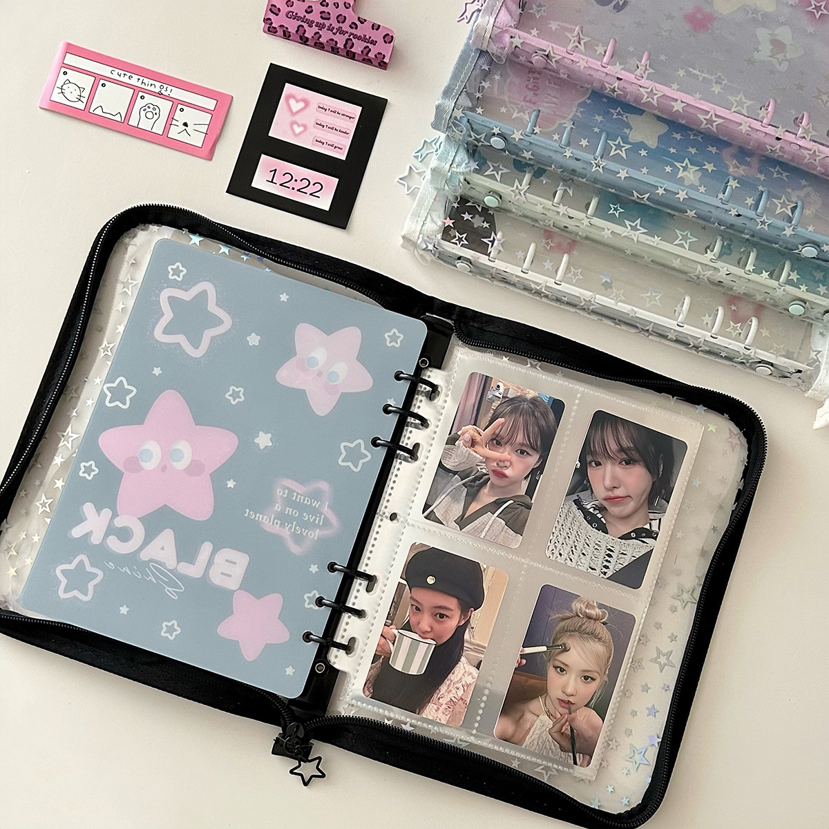 A5 Stern Transparente Abdeckung Binder Fotokartenhalter Idol Kpop Fotoalbum Foto Sammeln Buch Reißverschlusstasche Aufbewahrung Schulbriefpapier – Detail 4