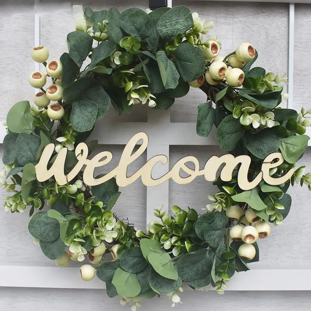 Spring  Artificial Eucalyptus Wreath Green Leaves  17inch Hanging Garland for Window Office Garden  Decoration