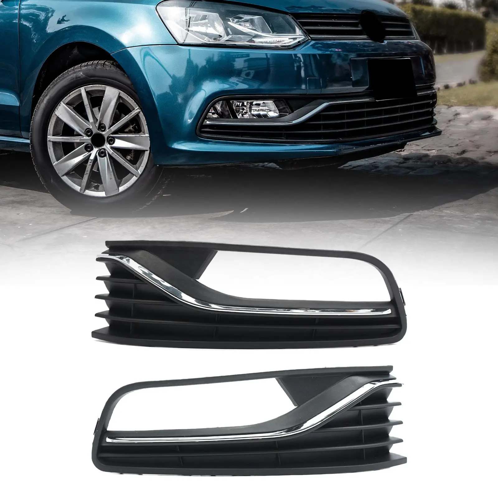 Front Bumper Fog Light Grill Grille Fog Light Cover Grille for VW Polo 6R 2014-2017