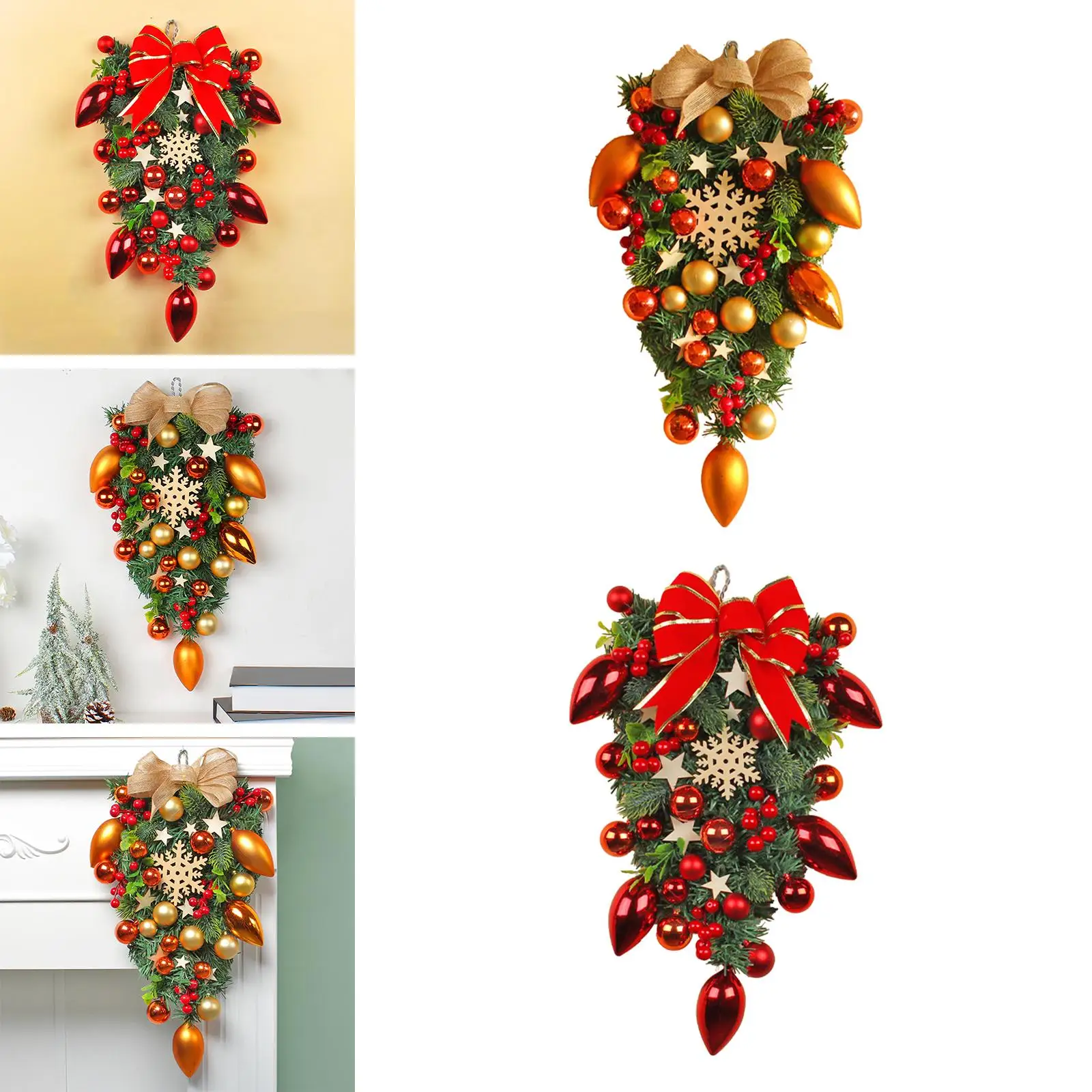 Christmas Tree Wreath Hanging Garland Decoration Ball Photo Props Xmas Teardrop Swag for Festival Outdoor Indoor Party Window