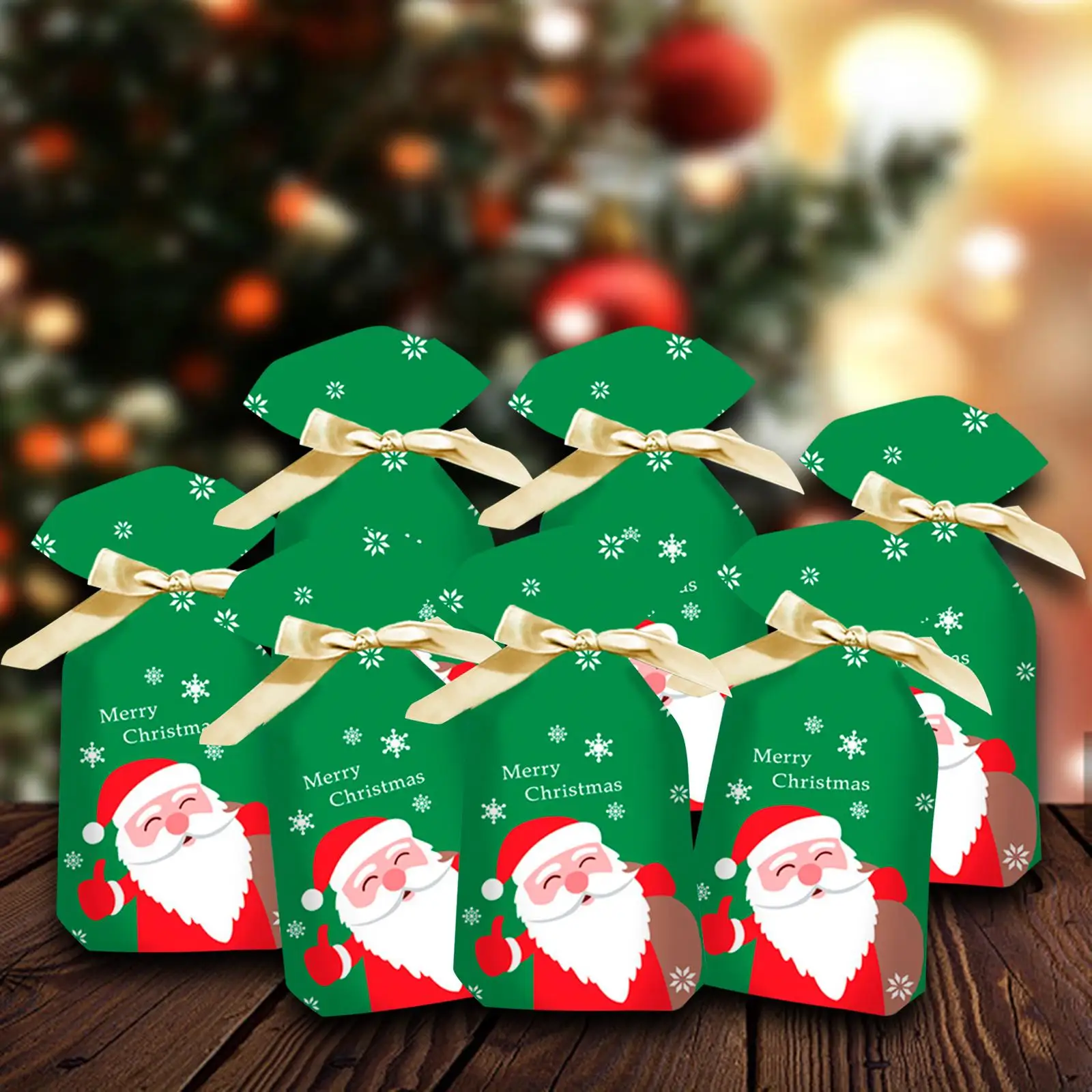 50 Pieces Christmas Drawstring Present Bags Snowflake Drawstring Bag Santa Holiday Treats Bags Candy Bag for Christmas Party