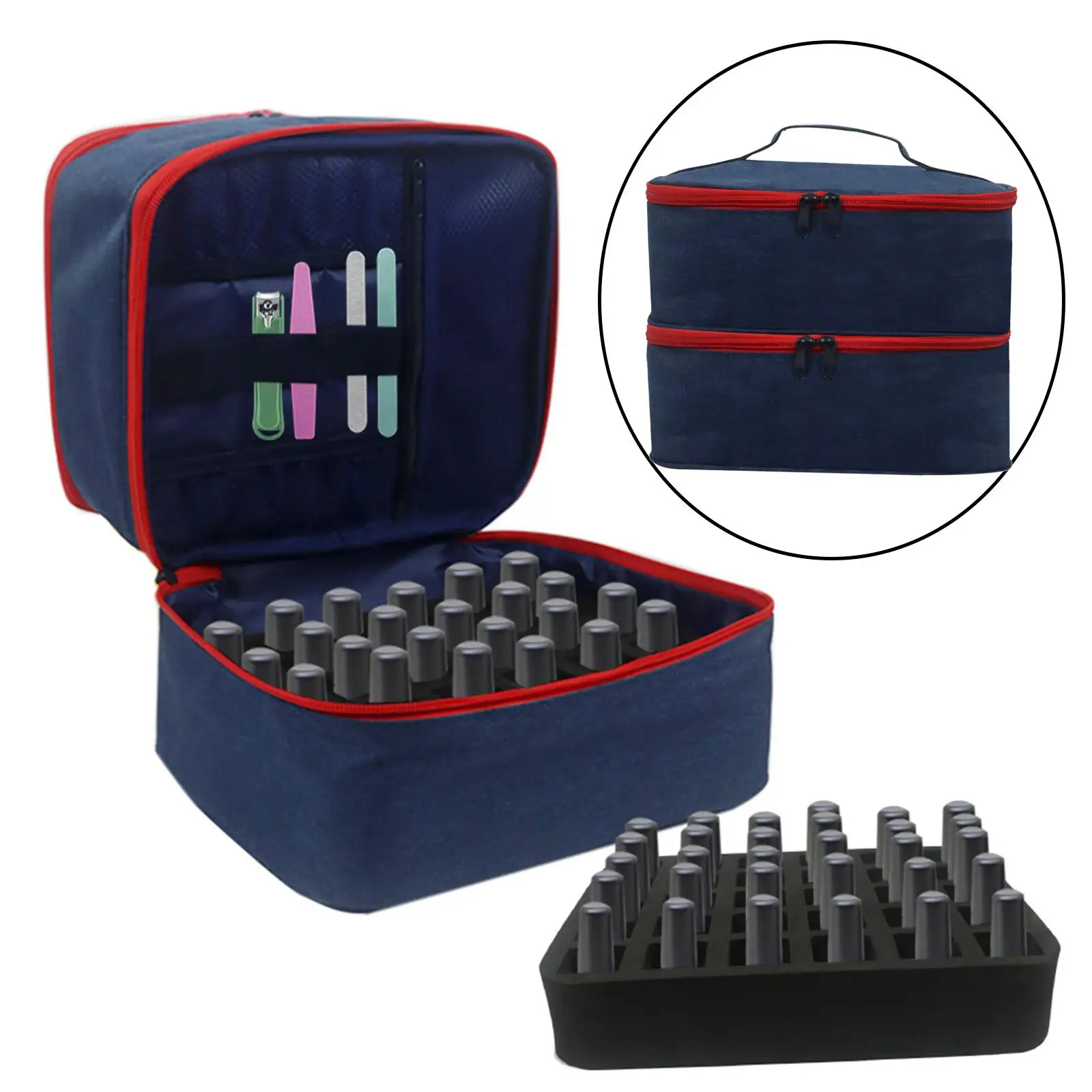 Nail Polish Storage Bag Portable Holds 30 Bottles Pockets for Blue Travel