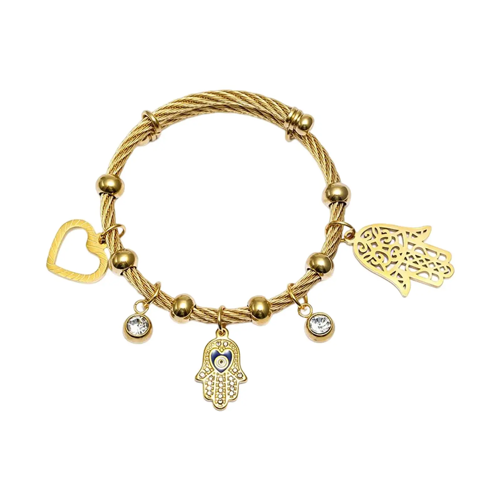 Chic Hamsa Hand of Fatima Bracelet Adjustable Bangle Love Heart Charm Pendant Bracelet for Women Mom Teen Birthday Gift Jewelry