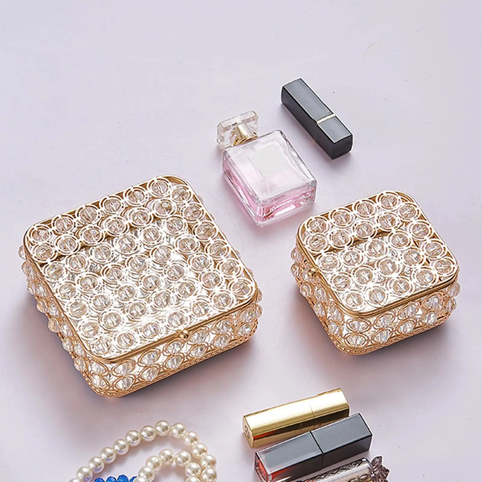 Crystal Jewelry Box Trinket Organizer Earrings Rings Box Storage Home Decor